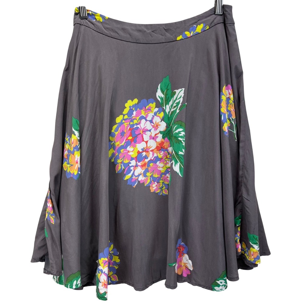 Boden Gray Floral Hydrangea Skirt‎ A-line Midi Flounce Hem Women's 6 READ